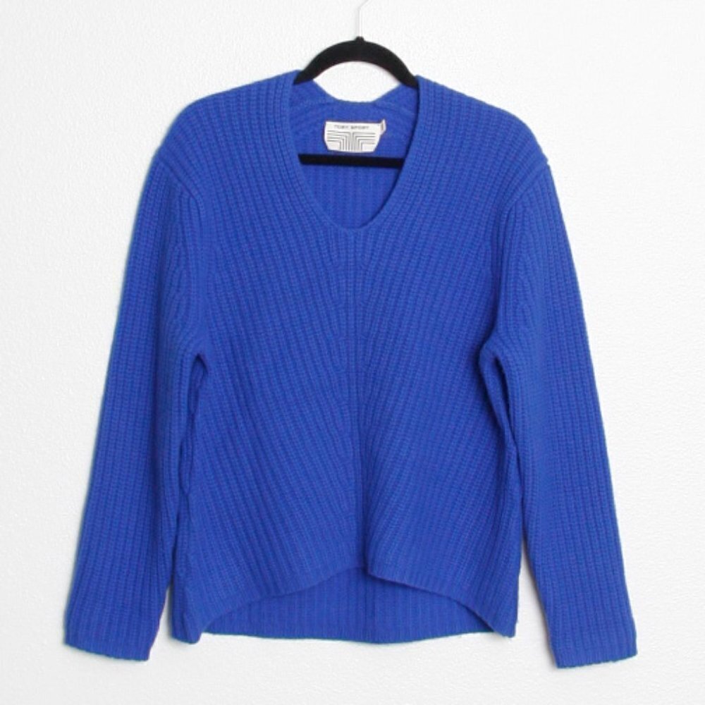 Tory Burch Sport Chunky Knit Merino Wool Sweater Blue XS